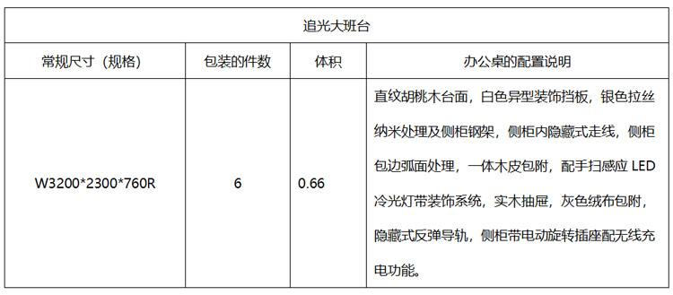 追光大班臺參數(shù)表